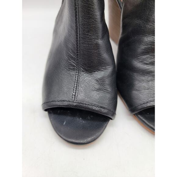 Lucky Brand Size 9 Peep Toe Black Leather Shooties Sandals Wedge Heel Sling Back - Picture 3 of 11